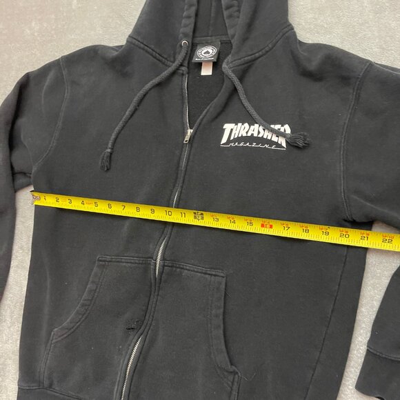 Thrasher Magazine LOGO ZIP UP Skateboard Hoodie BLACK size Medium - Picture 6 of 10